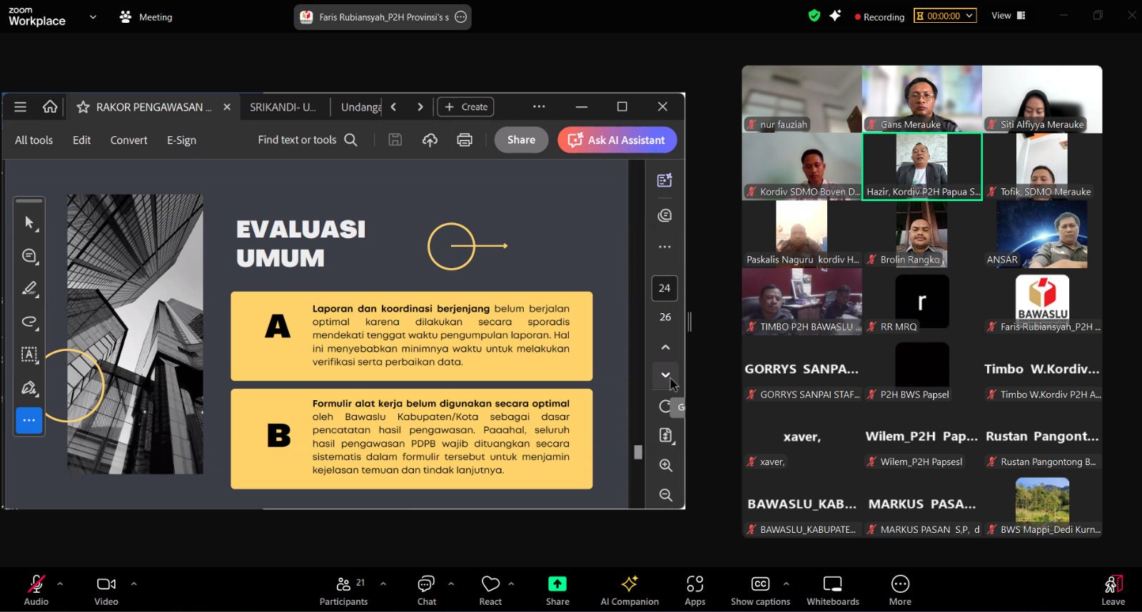 Ahmad Muhazir menyampaikan pemaparan mengenai permasalahan PDPB Triwulan Ketiga Tahun 2025 pada Senin (20/10/2025) melalui Zoom Meeting.